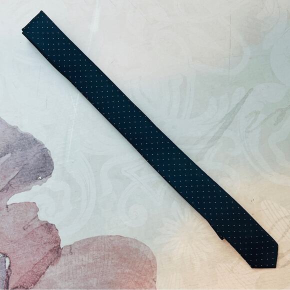 Navy and White Dot Skinny Tie - Picture 2 of 6